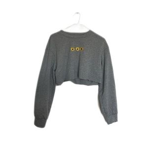SHEIN Gray Graphic Sunflower/Daisy Crop Sweatshirt